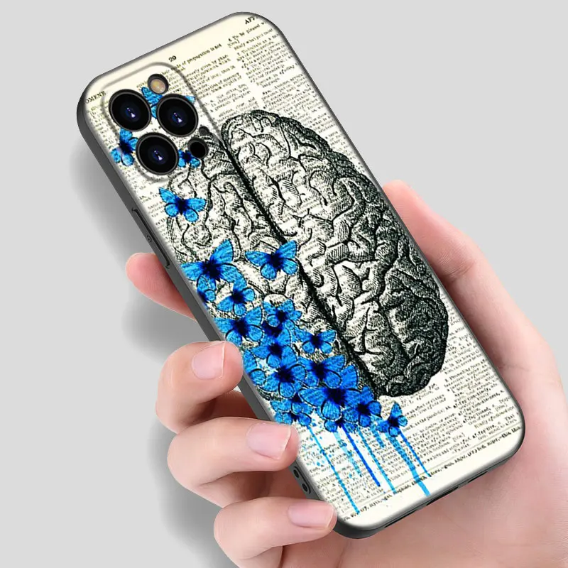 Medical Human Organs Black Silicone Phone Case For Apple iPhone 12 13 Mini 11 14 15 Pro Max 7 8 Plus X XR XS SE 2020 2022