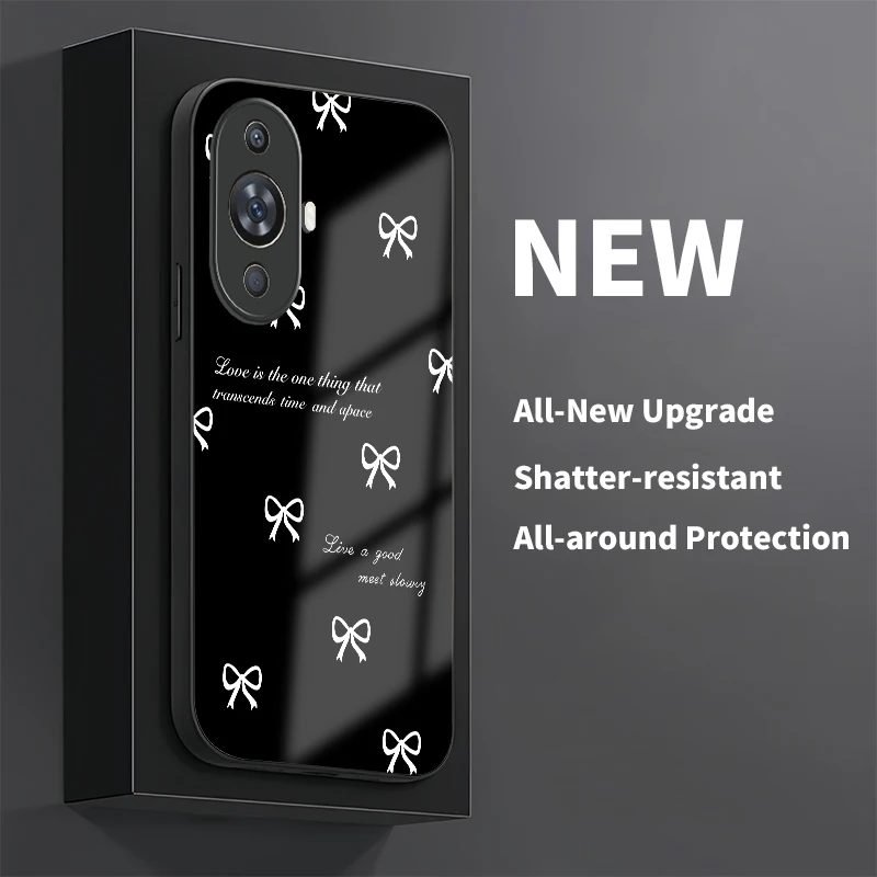 القوس عقدة طباعة جراب هاتف لهواوي نوفا 11 11i 10 9 SE Y61 Y70 زائد Y90 8 8i 7i 7 6 5i 5T 4E 3i 3 غطاء سيليكون زجاجي