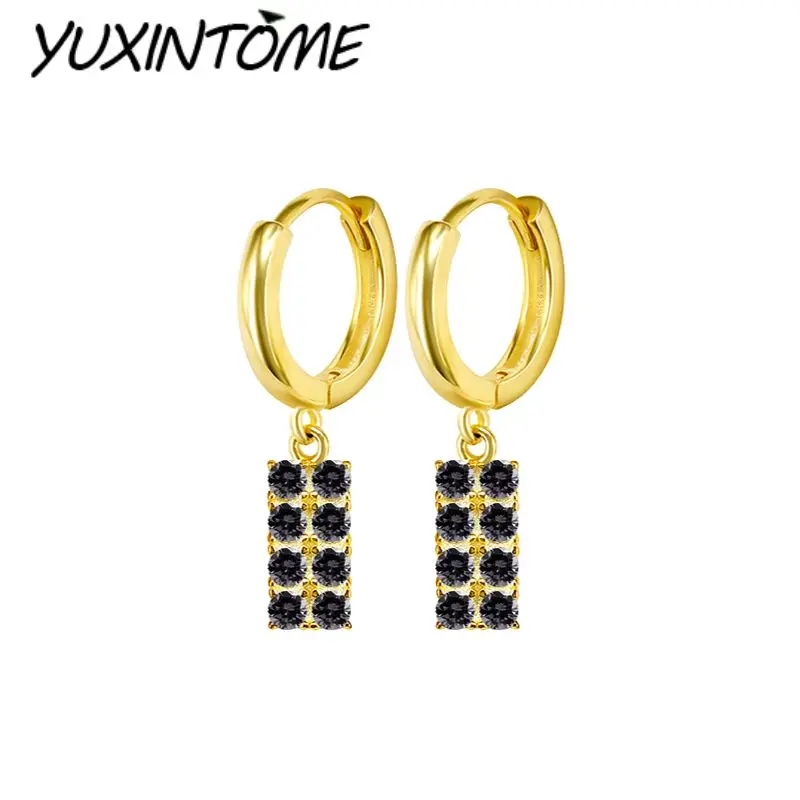 

925 Sterling Silver Needle Light luxury niche fully set colorful zircon rectangular tag earrings Women Versatile Classic Jewelry