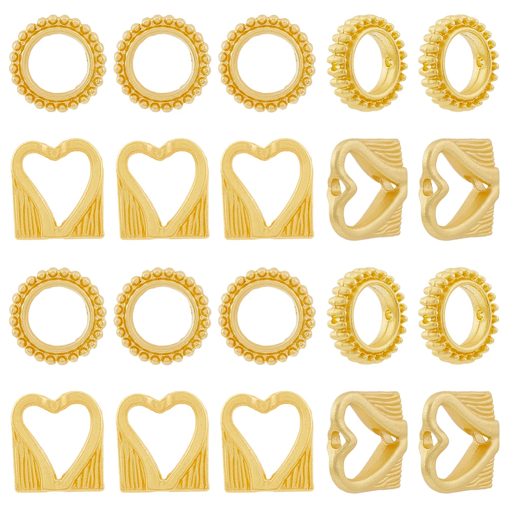 40Pcs 2 Style Alloy Bead Frame Matte Style Donut Heart Matte Gold Color 13x3mm Hole: 1mm 20pcs/style