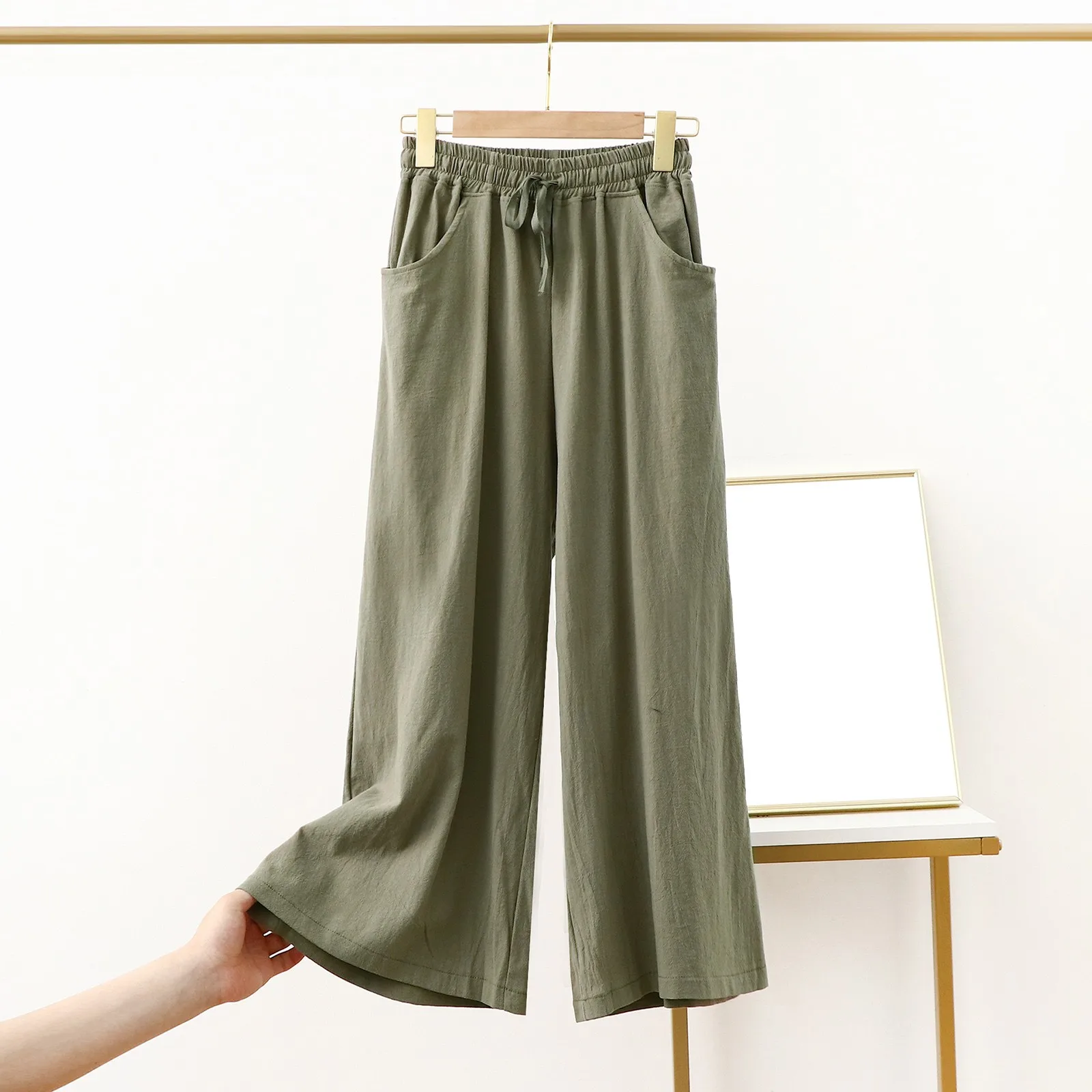 2024 Spring Summer Wide Leg Pants Women Casual Elastic Waist Long Pants Fashion Ladies Loose Trousers New Streetwear Outfit Wear