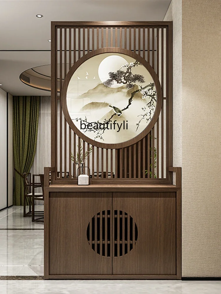 New Chinese-style solid wood screen cabinet entrance entrance cabinet, integrated living room and hall cabinet