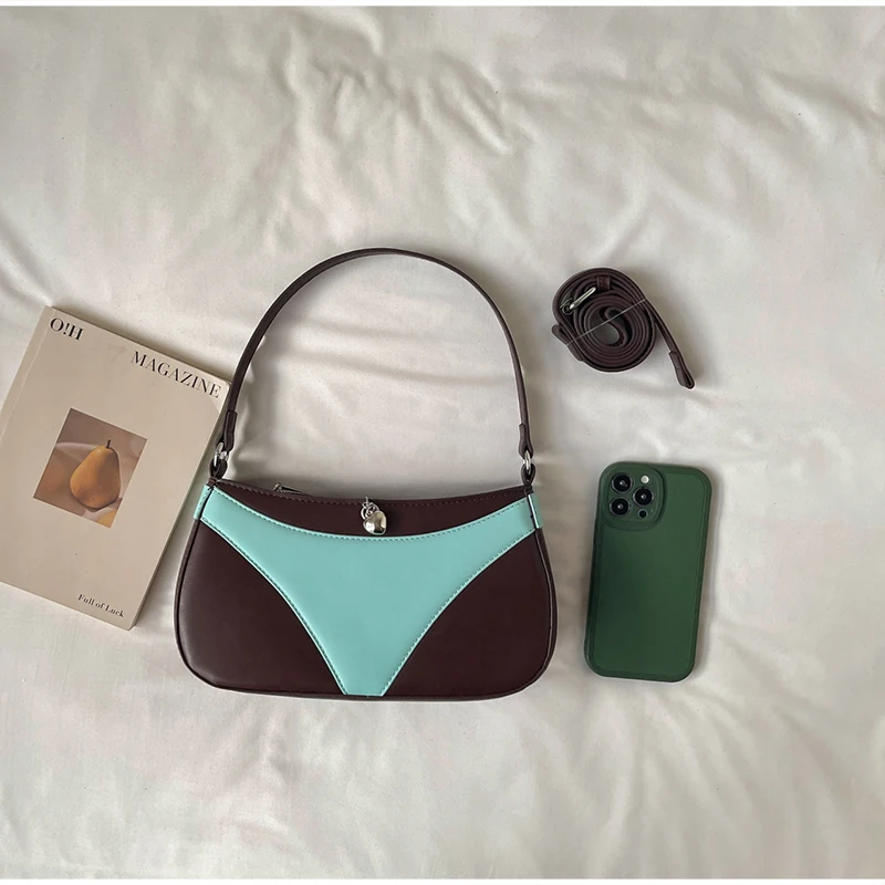 Umhängetasche, Handtasche in V-Form, kreative, modische Vintage-Handtasche für Damen, ideal für den täglichen Gebrauch und den Weg zur Arbeit, mit Farbblock-Design. – Detail 4