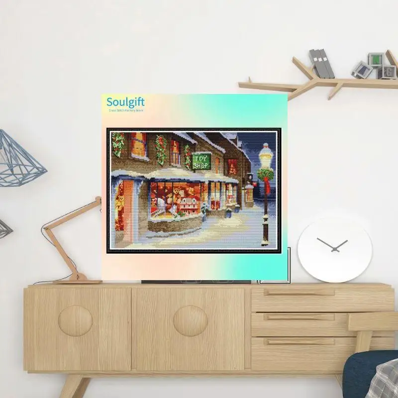 

Магазин рождественских игрушек 2-Soulgift Новый предварительно напечатанный вышитый крестиком, нитки DMC 9CT/11CT/14CT/16CT, набор для вышивания. Отличный набор