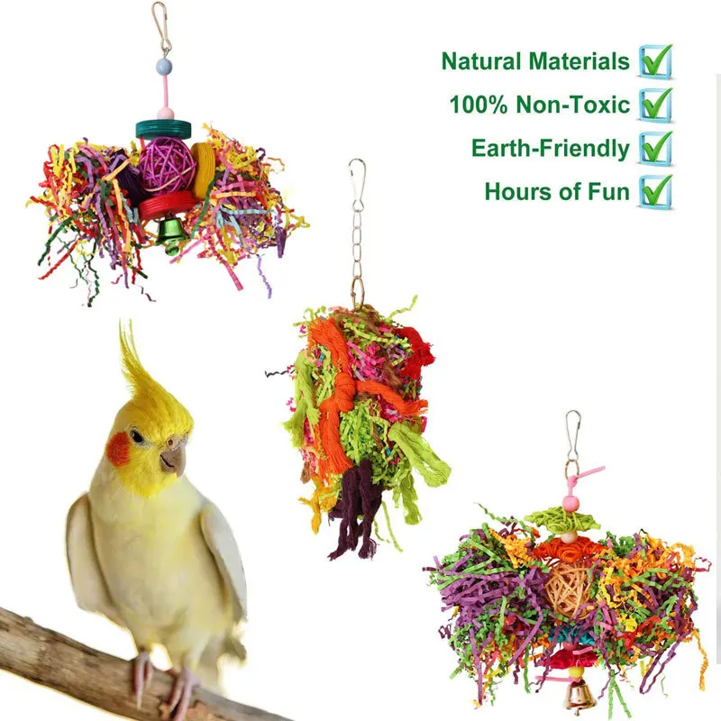 3pcs parrot toy rattan ball, brushed grass, bird biting supplies, parrot cage toy