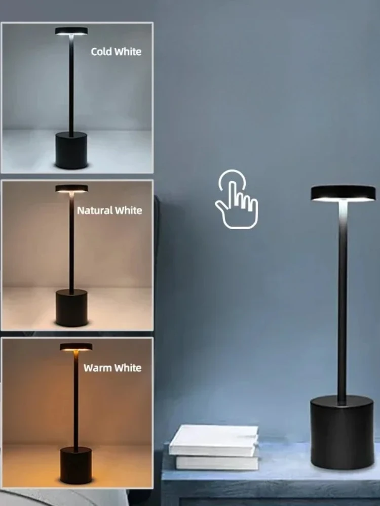 Metalowa lampka biurkowa USB z możliwością ładowania, LED, dekoracyjna lampka nocna do pokoju, restauracji, baru, oświetlenie nastrojowe na biurko, lampka nocna. — 2