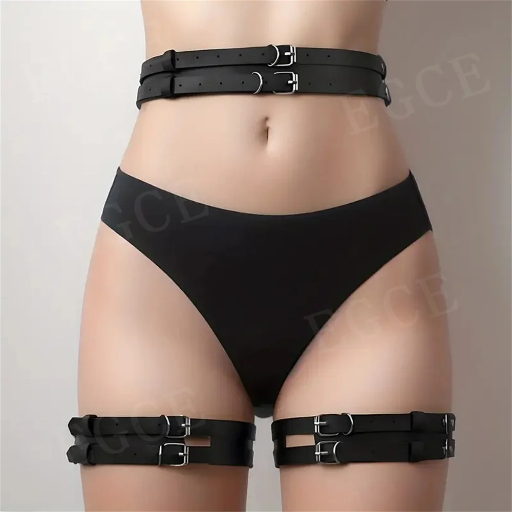 Sexy PU Leather Leg Bondage Harness Garter Belt Bdsm Body Cage Punk Lingerie Women Leg Suspenders  Straps Thigh Stockings Female