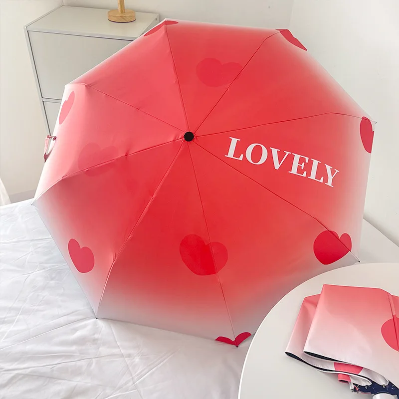 

Sunny and Rainy Umbrella Red Gradient Color Paintcoat UV Protection Waterproof Sunshade Sun-proof Folding Portable Three-folding