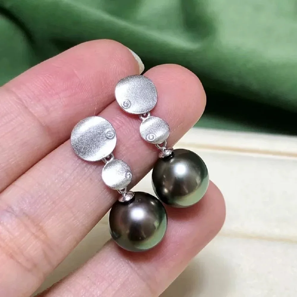 Fashion earrings AAAA 9-10mm/10-11mm/natural Tahitian pearl 925s frosted pearl earrings