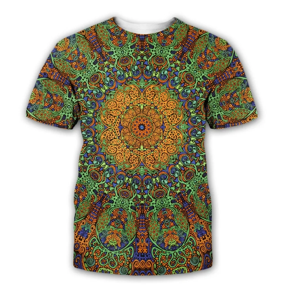 Mysterious Symbols New Fashion Trippy T-shirt Glow in the Dark 3D Psychedelic Printed Men Short Sleeves Summer Streetwear