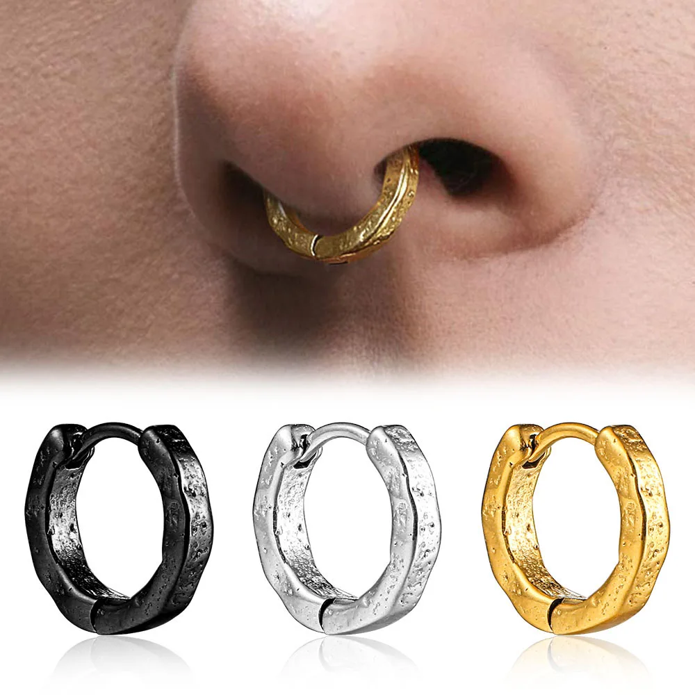 

Giga 1PC 316L Surgical Stainless Steel 16G Texture Nose Rings Septum Hinged Clip Cartilage Hammer Hoop Earrings Piercing Jewelry