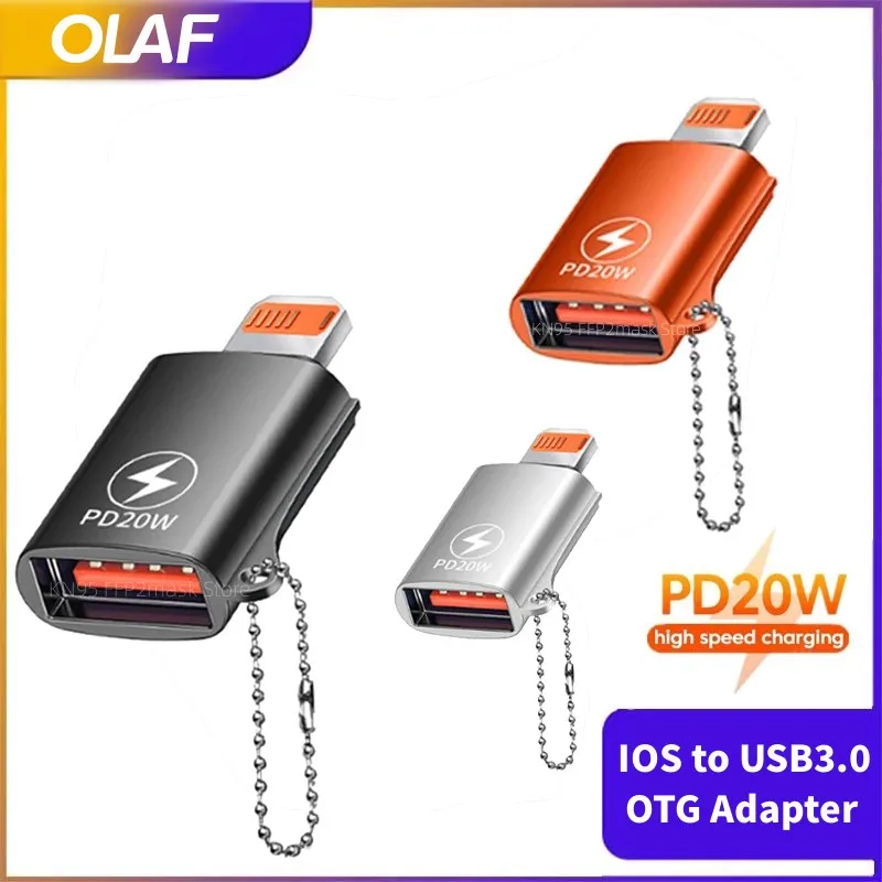 USB 3.0 to Lightning Adapter OTG For iPhone iPad Tablet U Disk Lighting Male to USB Female Converter PD 20W Fast Charging Otg