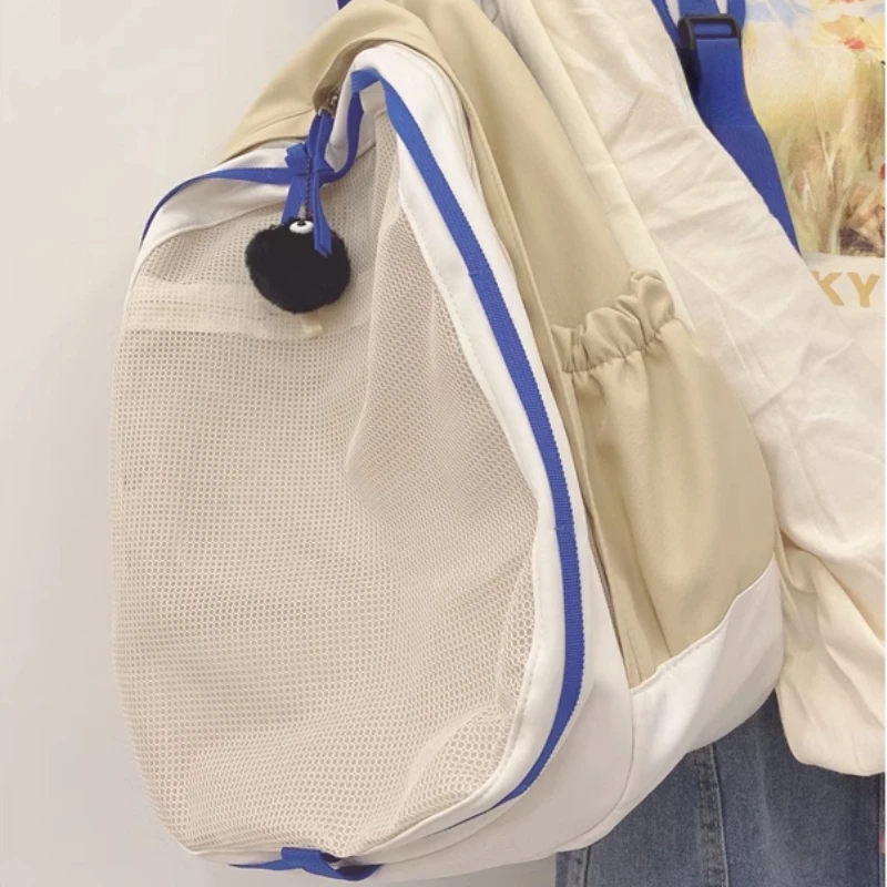 Japanese Ins High-capacity Trendy Backpack Vintage Contrast Color Patchwork Schoolbags Girls Casual Simple Backpacks Women Y2k