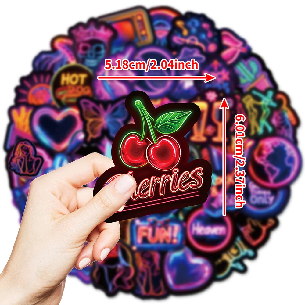

10/30/50pcs Personalization Neon Light Stickers Cool Cartoon Decals Skateboard Phone Luggage Waterproof Graffiti Sticker Packing