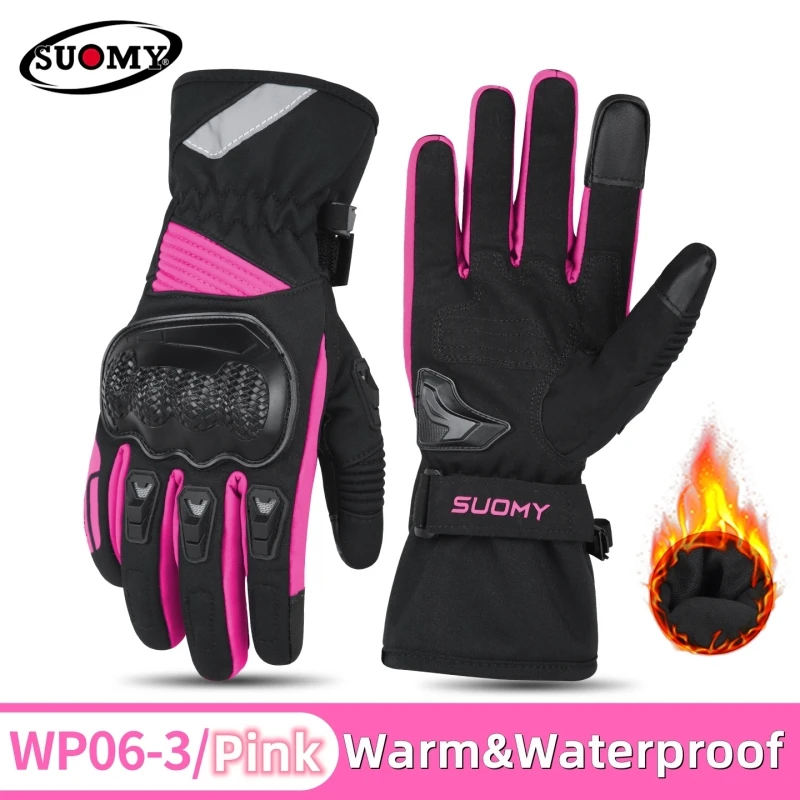 Winter Warm Anti-fall Motorcycle Gloves Women Waterproof Thermal Windproof Touchscreen Anti-Skid Bike Moto Gloves Pink Purple view 2