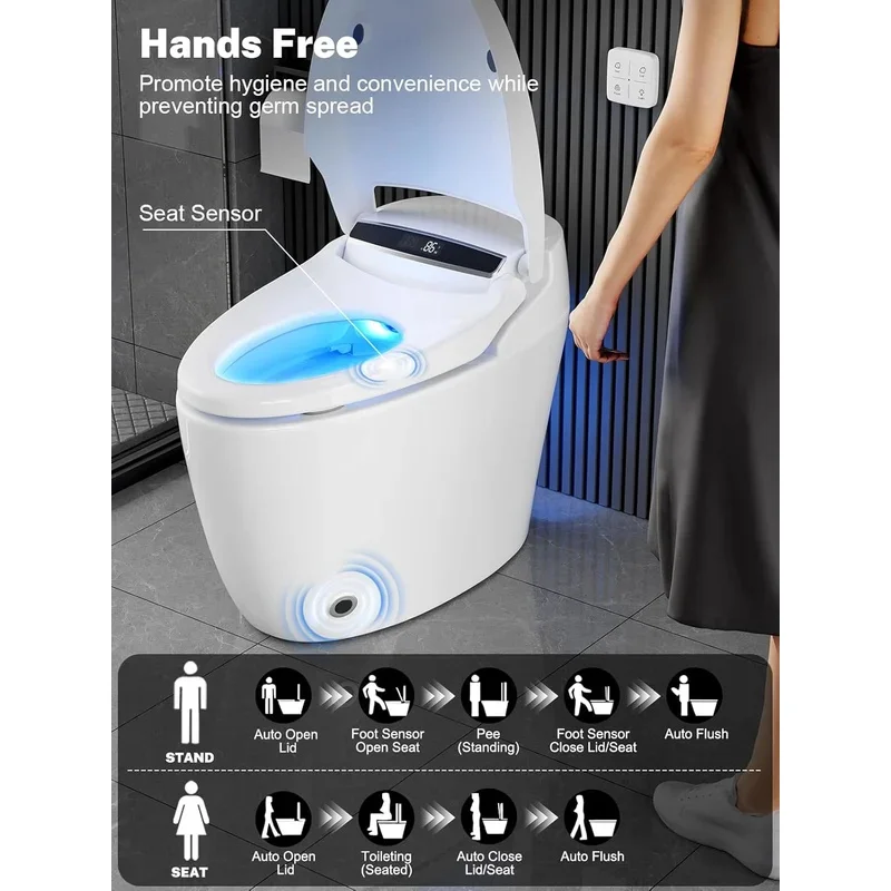 Smart One-piece Toilet Heated Seat with Night Light Auto Flush Auto Open Close Slow Close Comfort Height