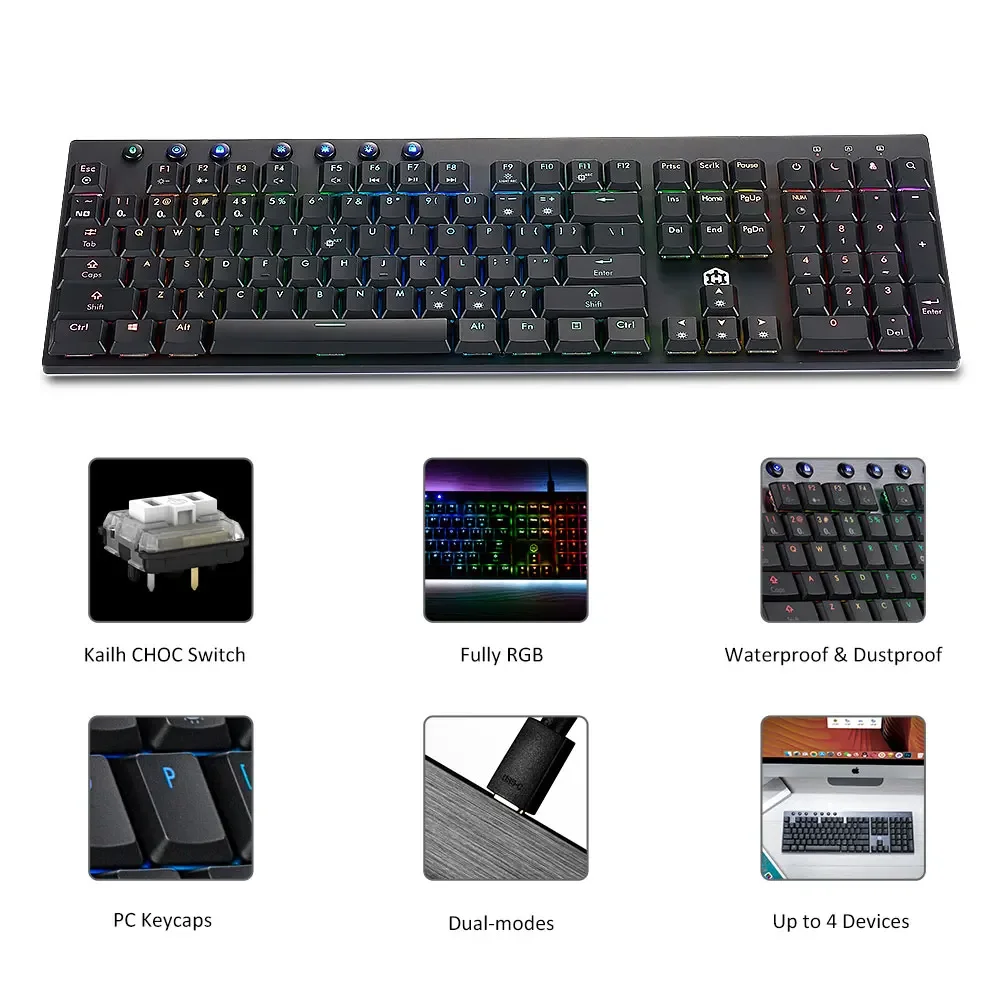 

For 108keys PC Keycaps Bluetooth Wireless USB Wired Connection Kailh White Brown #