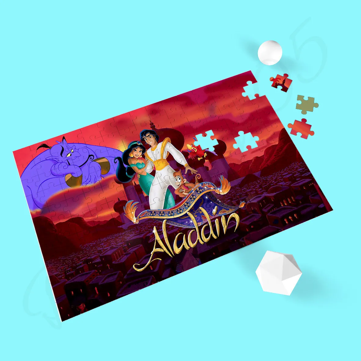 Aladdin completa dos desenhos animados personagens quebra-cabeças para crianças aladdin e princesa jasmine 1000 peças de madeira quebra-cabeças brinquedos e hobbies