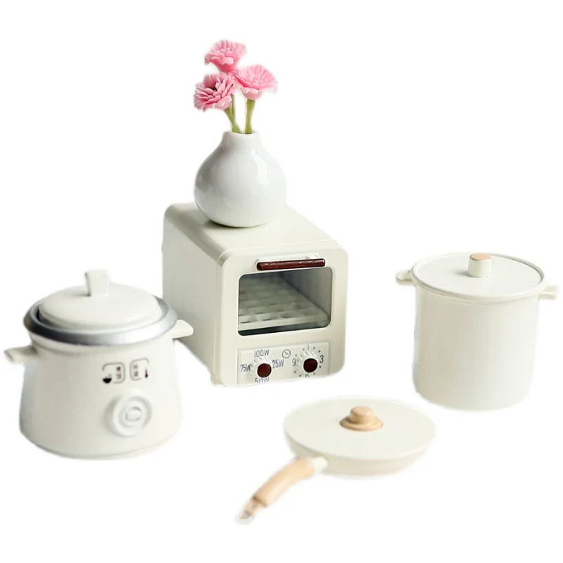 Mini Metal Cookware Set Oven Pot Model Dollhouse Furniture 1/6 1/8 OB11 BJD Lol Blyth Dolls Accessories Kitchen Baby Play Toys