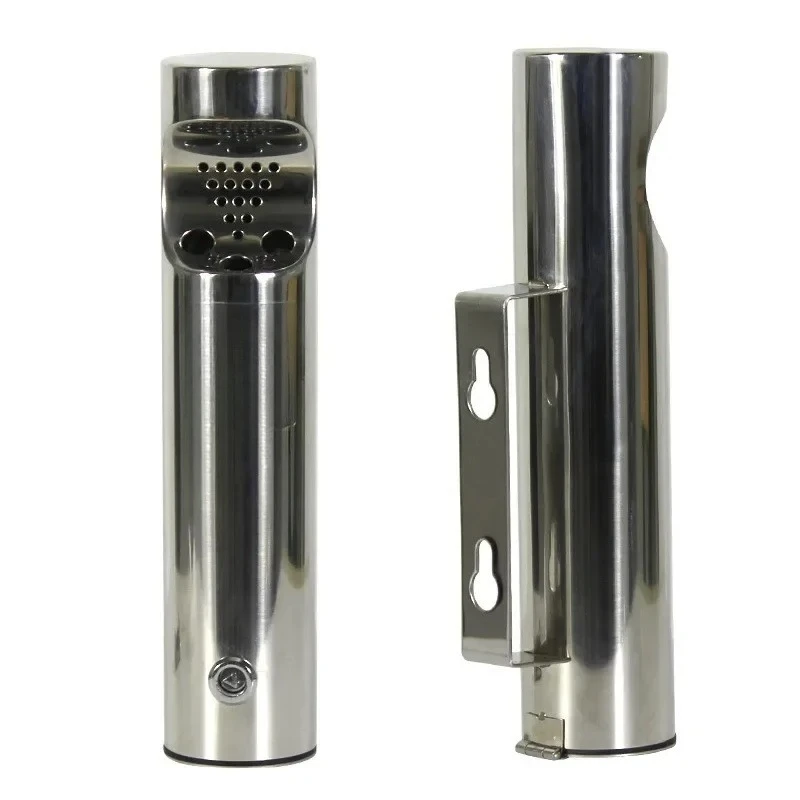 Model C Silver Wall Mounted Stainless Steel Ashtray, 46x7.5cm Lockable Cylinder Cigarette Ash Bin