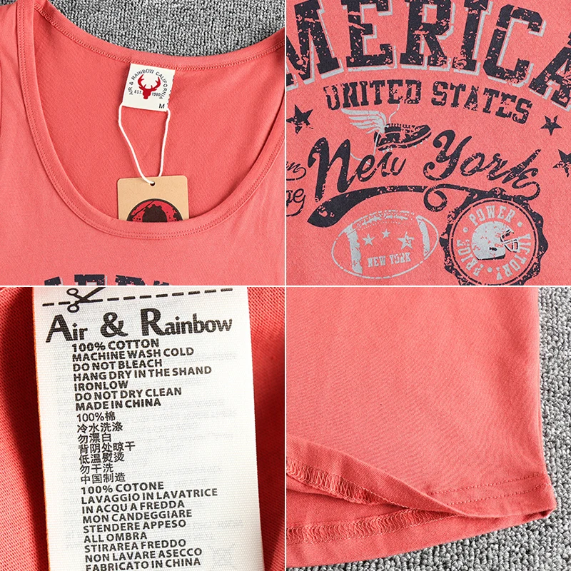 American Letter Print 100% Cotton Sleeveless Vest for Men Vintage Summer Casual Loose Versatile Camisole T-shirt Tees Tank Tops