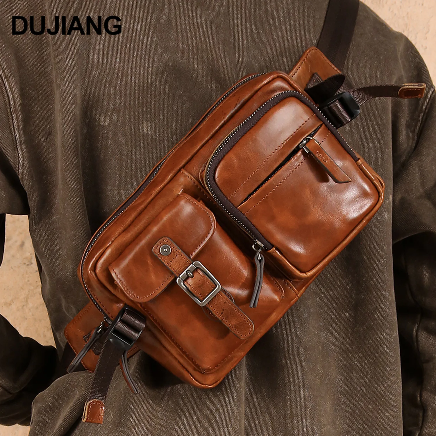 

Real leather men's backpack for commuting with lock and multiple pockets for security, a retro and high-end crossbody bag