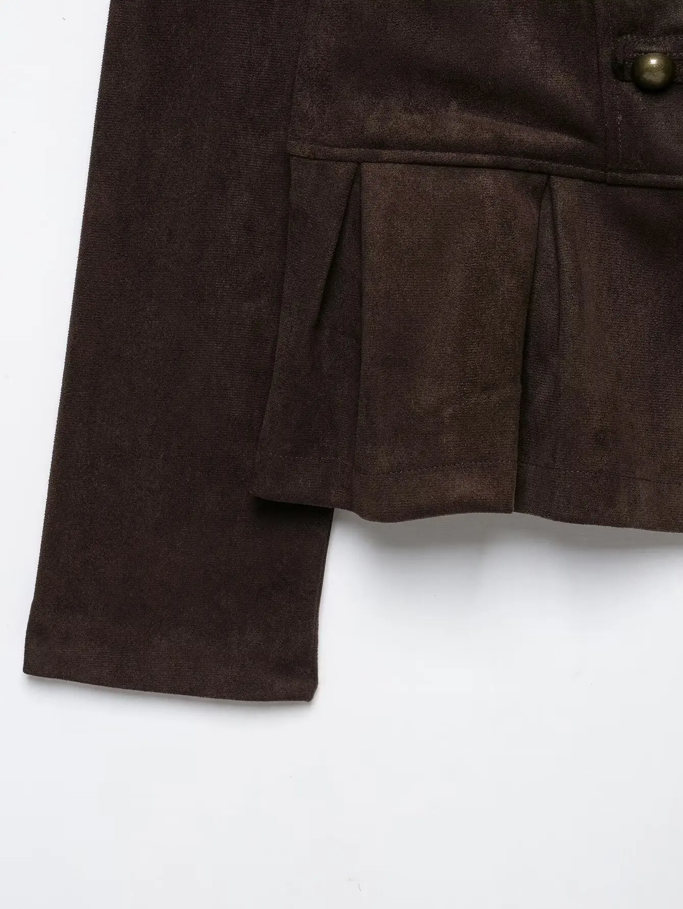 BSAY Vintage Militärjacke aus Kunstwildleder für Damen, Stehkragen, Metallknöpfe, plissierter Peplum-Rock, kurz geschnitten, langärmelige Oberbekleidung – Detail 13