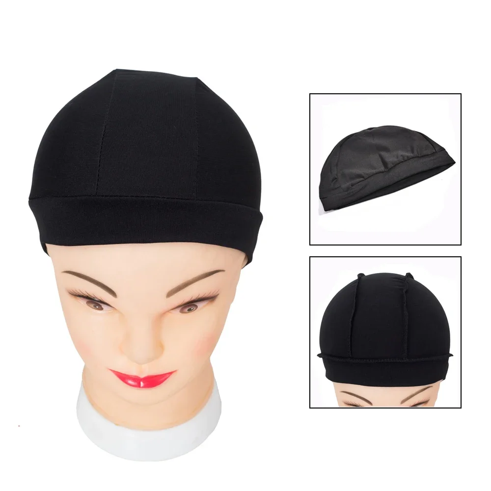 Gorro de cúpula de LICRA negro para pelucas, gorro de red tejido de pelo elástico sin pegamento para soporte de peluca, 1 Uds.