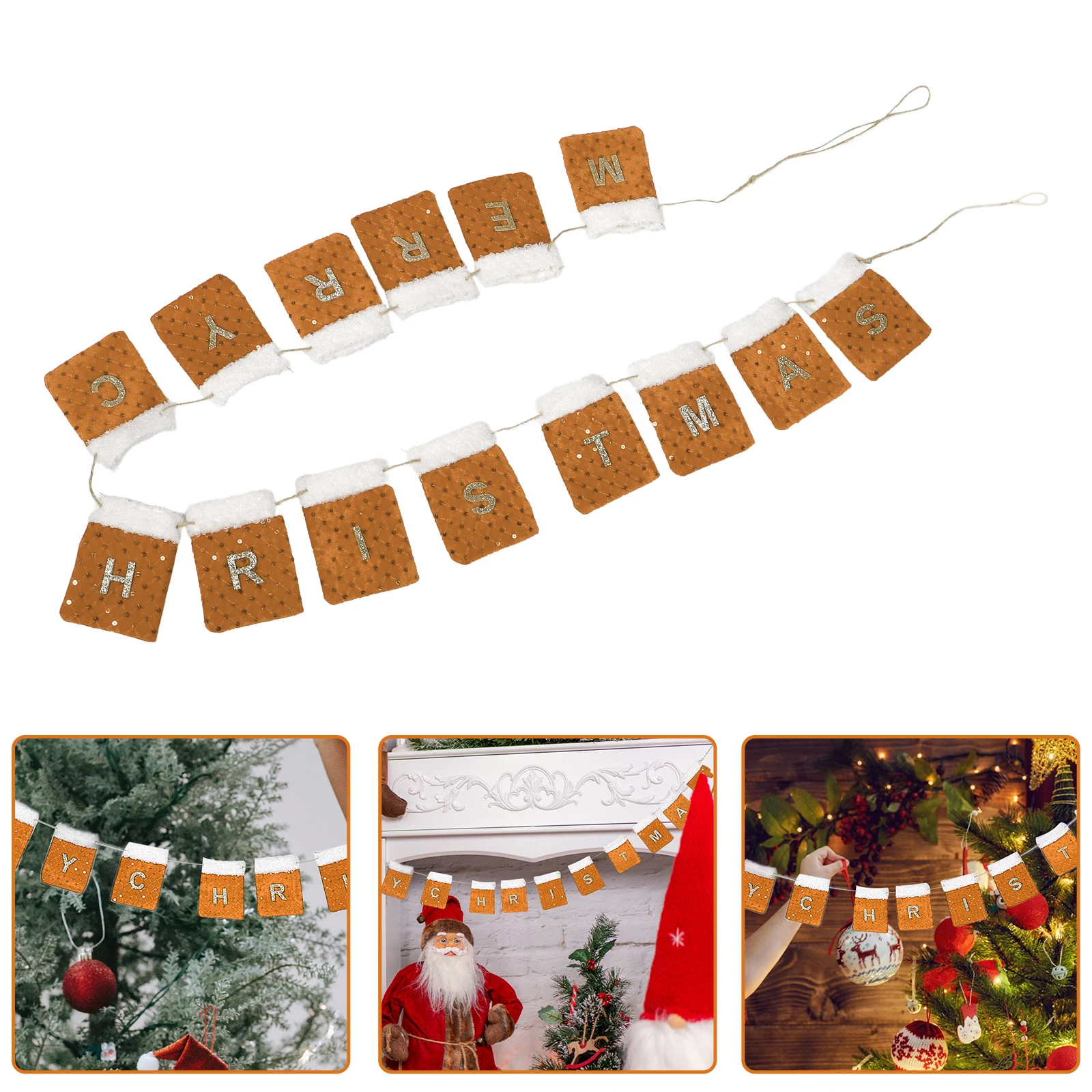 

Merry Christmas Felt Banner Wall Decoration Background Hanging Home Office Mall Reusable Soft Creative Letter Pocket