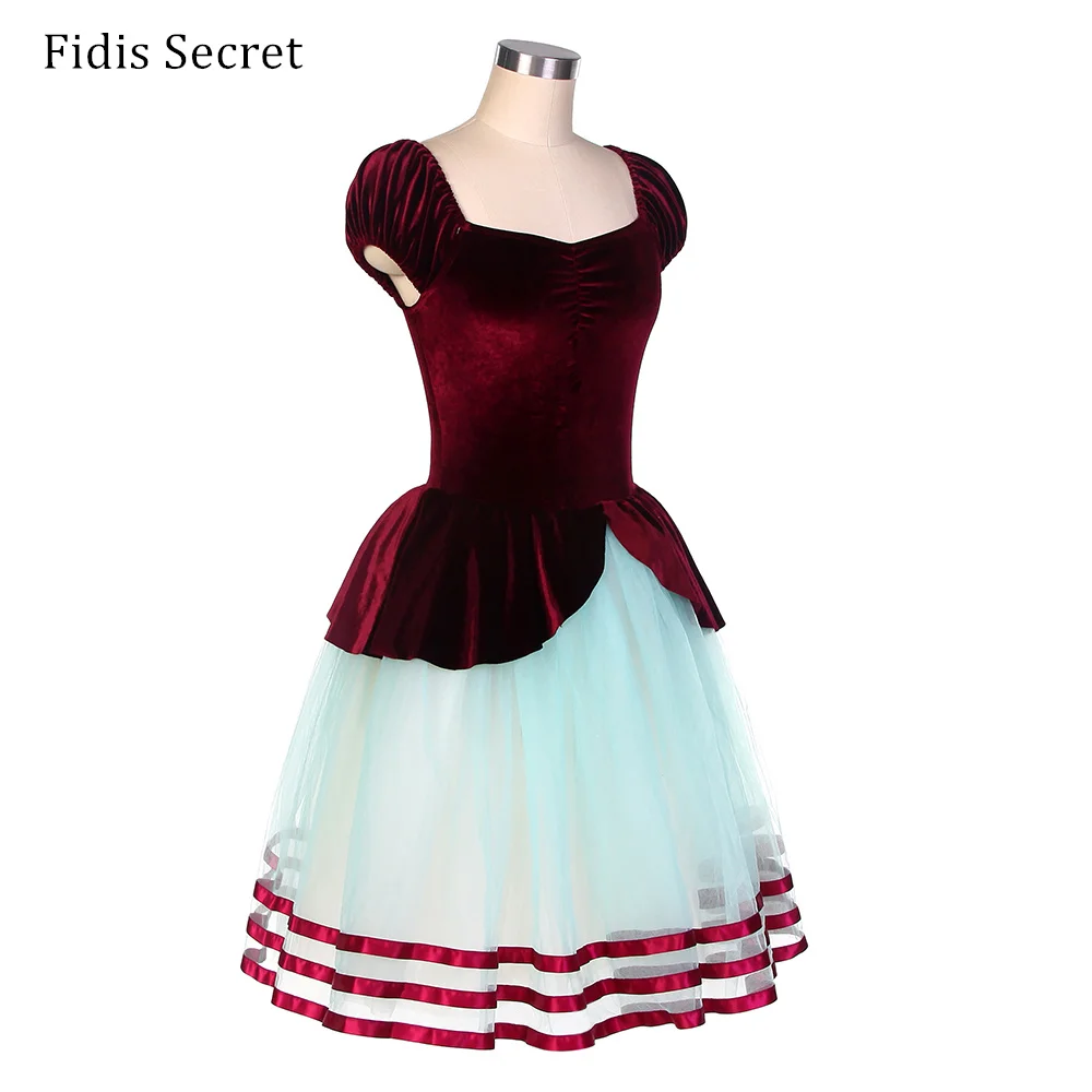 Corsage Tutu romantique en velours bordeaux, robe de Ballet professionnelle longue pour femmes, Costumes de scène de princesse féerique à fleurs de ballerine pour filles