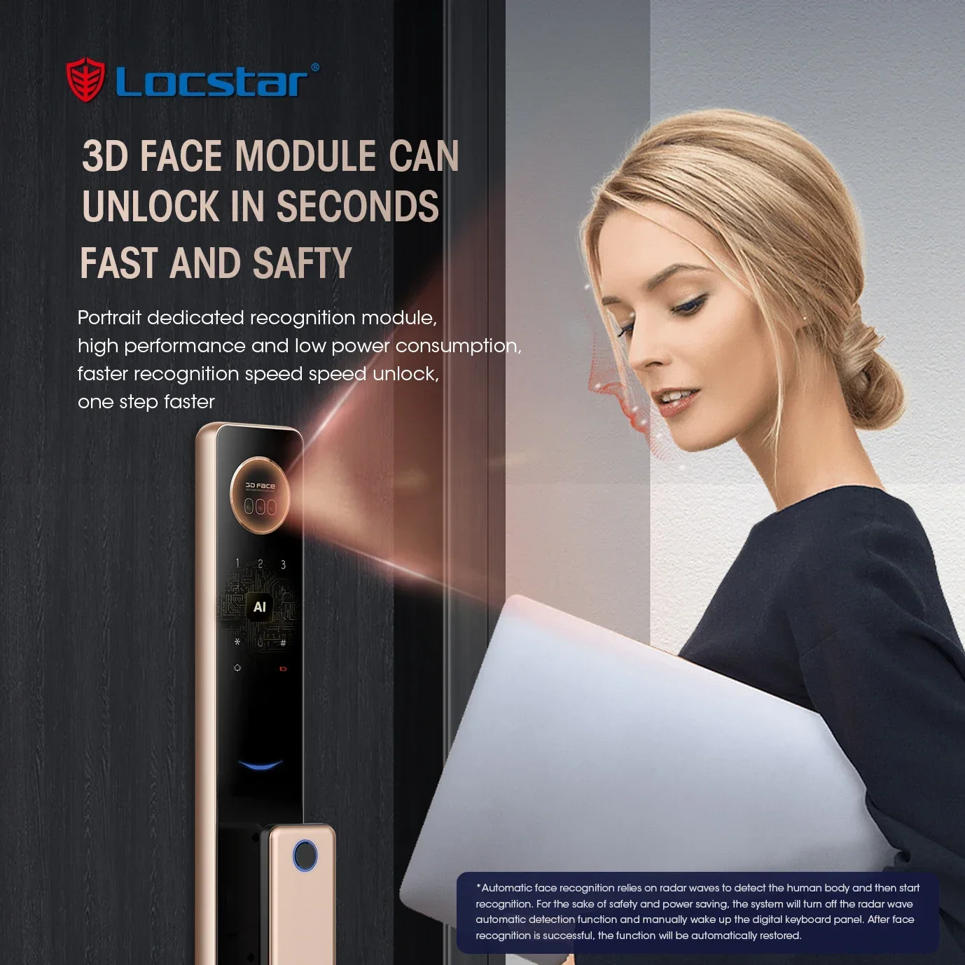 Locstar 2024 New 3D Face Recognition Keypad Fingerprint Card Intelligent Digital Push Pull TTlock App Smart Lock