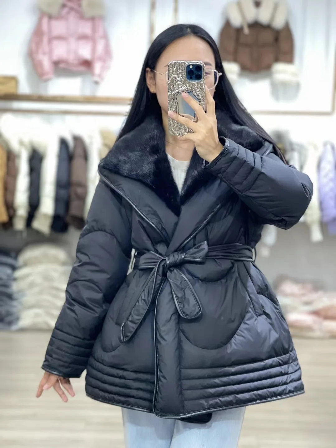 2023 Warm Winter Women Natural Real Mink Fur Collar Goose Down Jackets Thick Parkas Coat Female Outwear Puffer Jackets