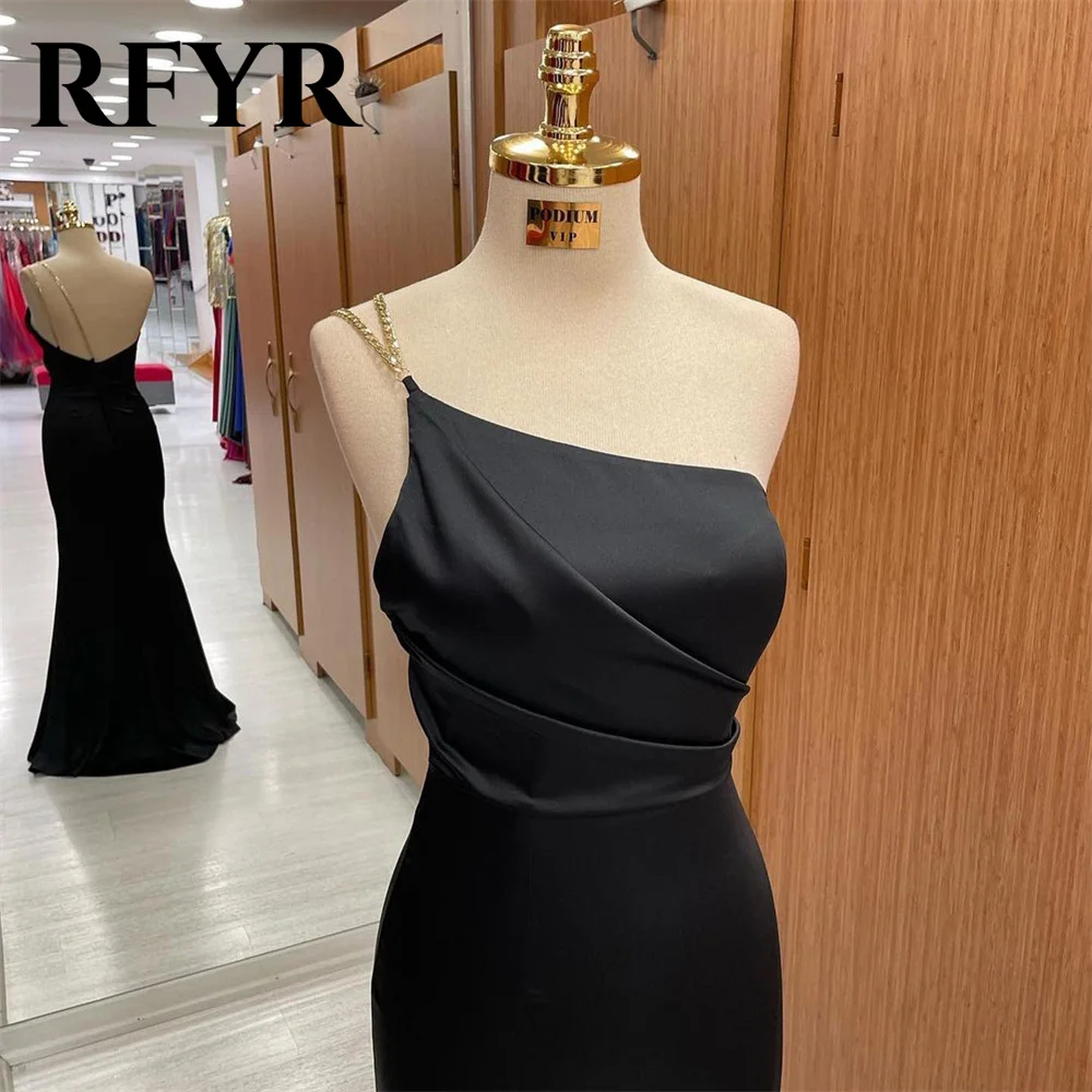 RFYR Mermaid Sexy Charming Prom Dress Gown Black One Shoulder Formal Gown High Split Pleat Stain Evening Gown Dress Customized