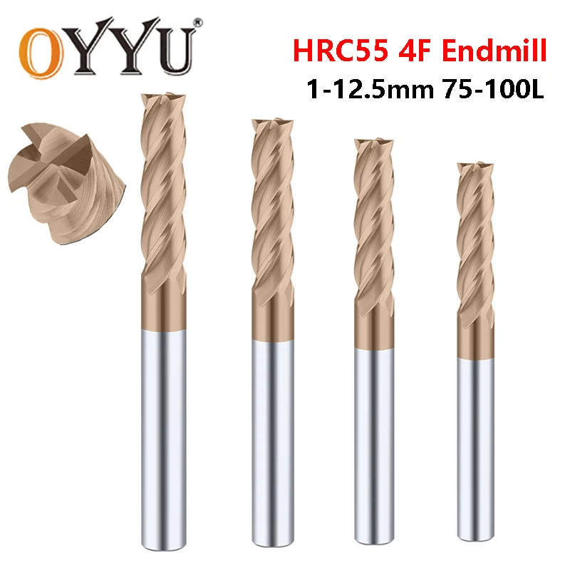 

OYYU Lengthen HRC55 4 Flute Carbide End Mills CNC Alloy Coating Milling Cutter Tungsten Steel Endmill 1mm 4mm 12.5mm 75L 100L