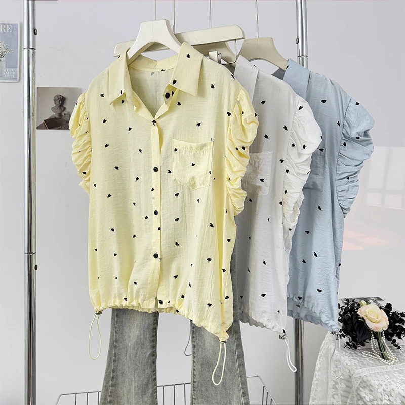 

Retro Short Sleeve Women's Shirt Summer New Casual Loose Design Sense Bubble Sleeve Casual Style Shirt