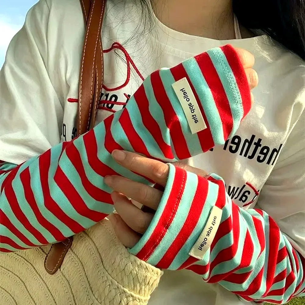 Color Blocked Striped Loose Sleeves for Women's New Outdoor Cycling Sun Protection Arm Protection Breathable Ice Sleeves