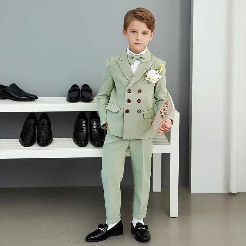 

2025 Spring Kids Blazer Set Green Gentleman Page Boys Wedding Suit Formal Teen Kids Birthday Evening Tuxedo Toddler Host Clothes