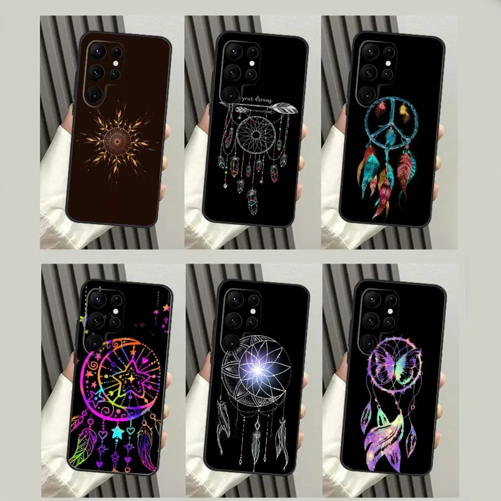 Fantasy Feather Dreamcatcher Phone Case For SamsungS23,S22,S21,S20 Ultra Pro S10,S30Plus,S9,20lite Ultra Black Cover