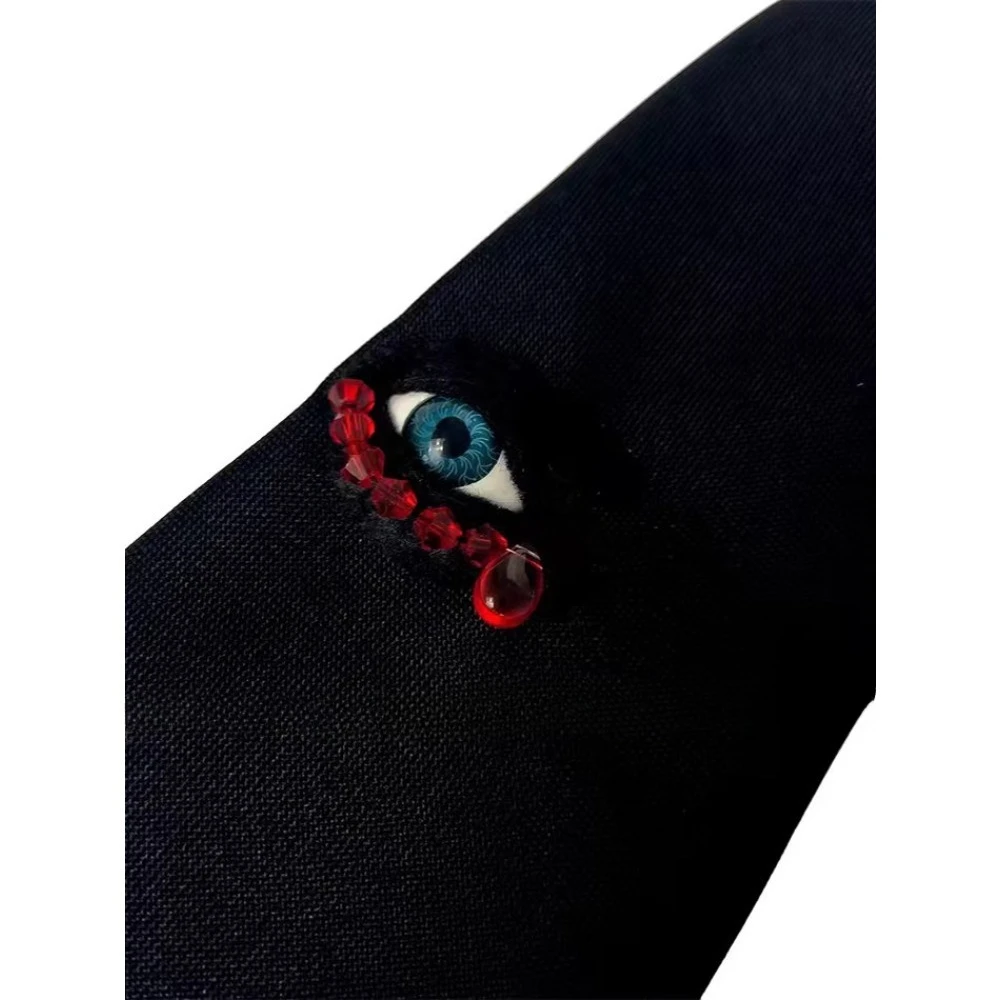 

Original Handmade Eyes Dark Free of Play Personalized Subculture Wear Accessories Cool Short for Mens Tie Necktie