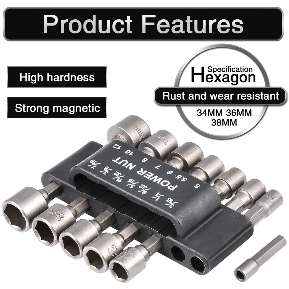 9 14pcs/set 5mm-13mm Hex SocketS Sleeve Nozzles Nut Driver Set Power Nuts Driver Socket Screwdriver Set Bits Sets Tools