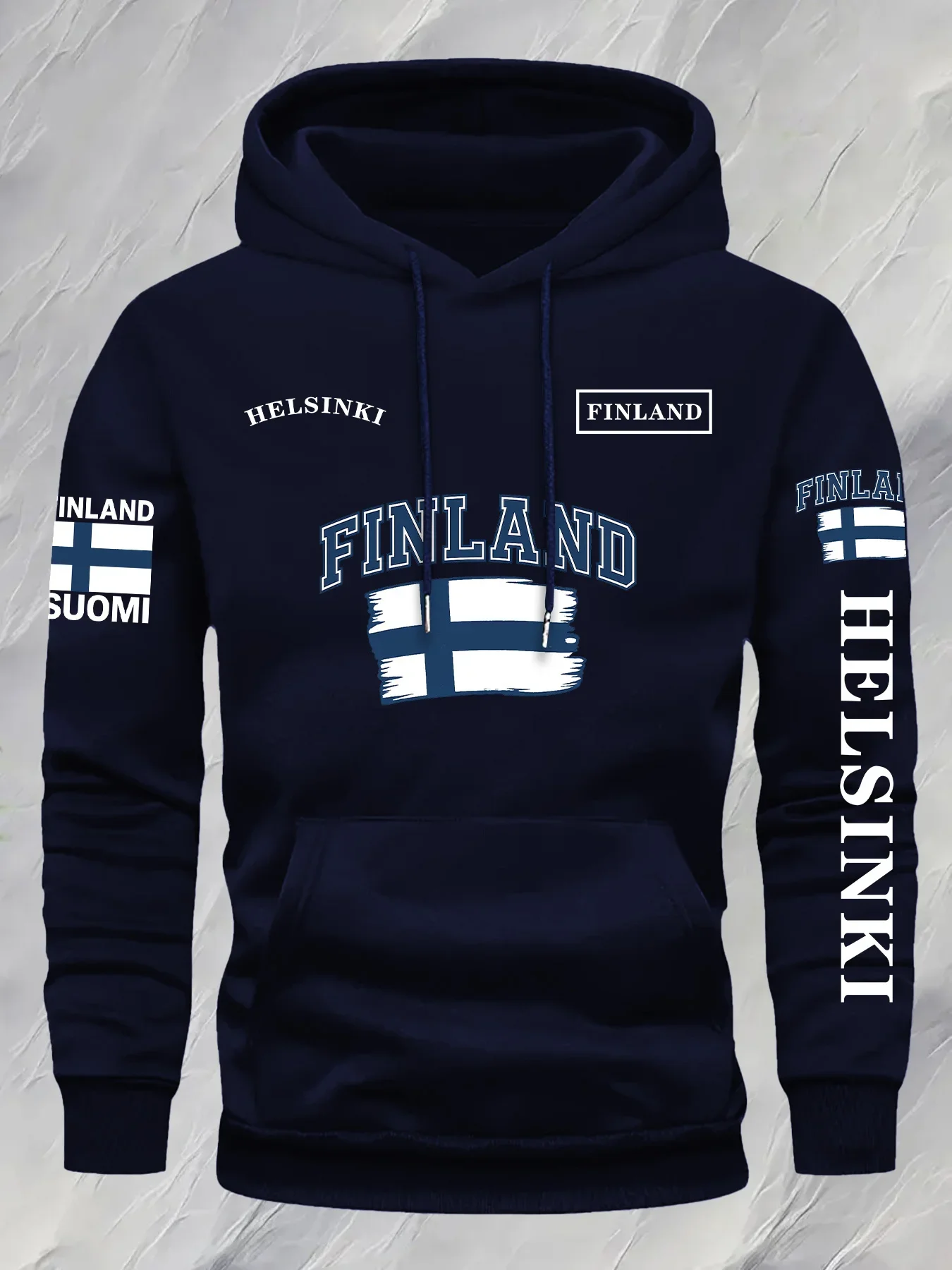 سترة بغطاء للرأس برسومات علم فنلندا للرجال - 100% بوليستر هندسي قابل للغسل في الغسالة، سترة شتوية غير رسمية للخريف والطقس البارد #6