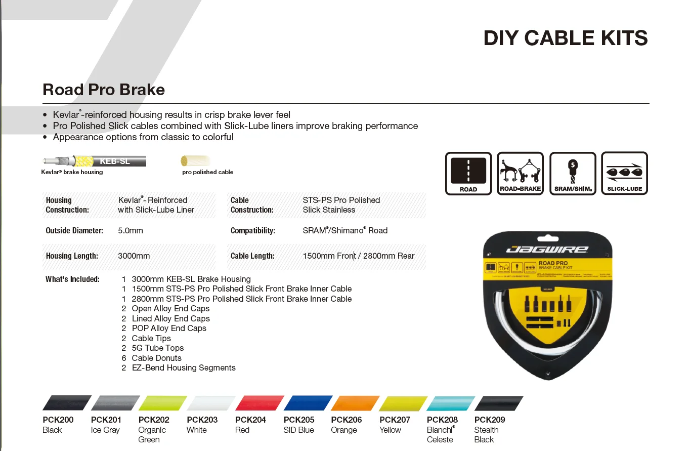 JAGWIRE ROAD PRO Bremskabelsätze, Kevlar-Bremsgehäuse, professioneller Rennrad-Bremskabelsatz – Detail 1