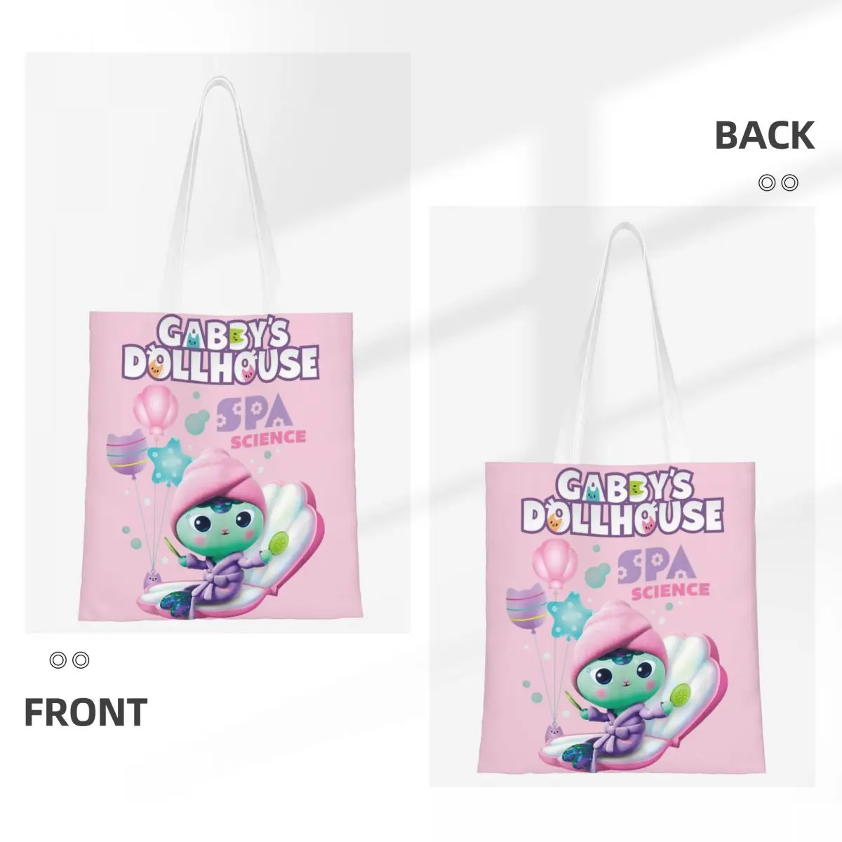 Kids Love Gabby's Dollhouse MerCat Spa Science Canvas Tote Bag Reusable Unique Design Casual Bags for Women Men