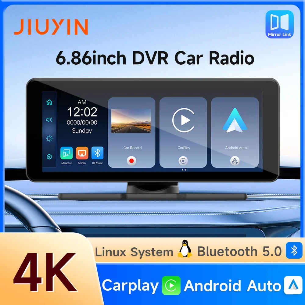 6.86inch Universal Car Radio Player Wireless CarPlay Android Auto Multimedia Video  GPS Navigation Touch Screen Bluetooth JIUYIN