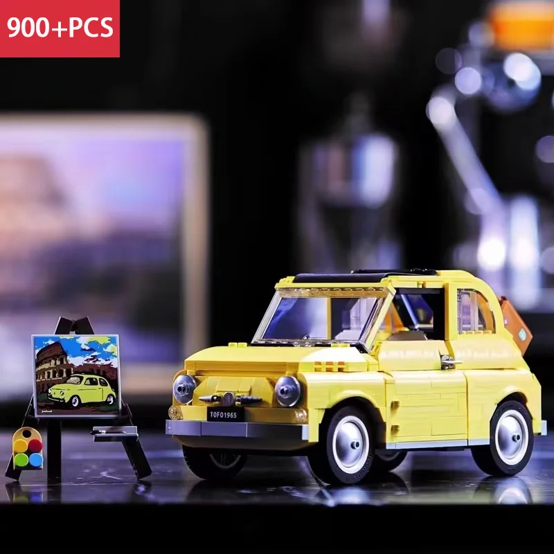 New 900+PCS Technical Fiat 500 Building Blocks 10271 Classic Yellow Car Model Creator Assemble Vehicle Bricks Toys For Kids Gift