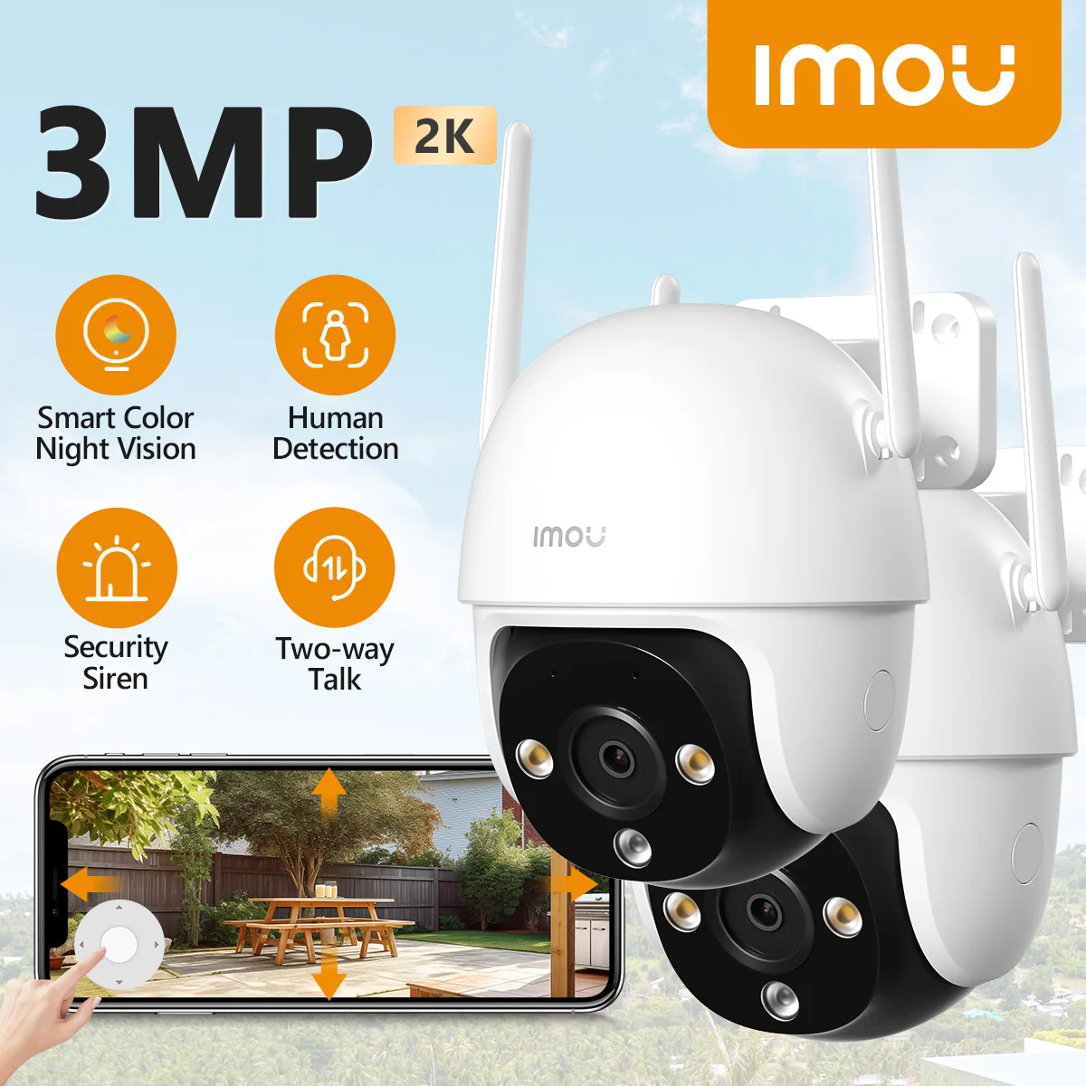 

IMOU 2PCS IP66 Outdoor DK7 3MP Camera Colorful Night Vision Wi-Fi AI Human Detection Camera Surveillance