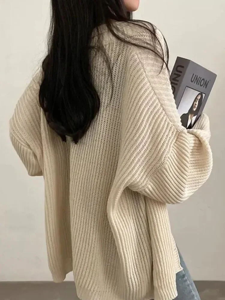 Oversize sweter sweter damski dorywczo luźny leniwy wiatr koreańskie topy kobiece Vintage z długim rękawem Baggy Lady prosty design sweter