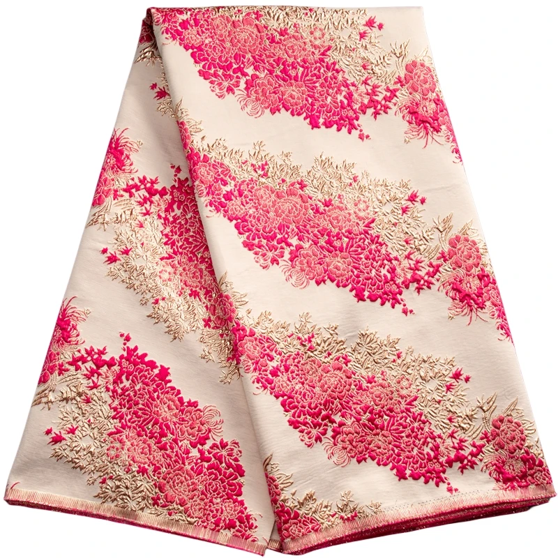 2024 Nigerian Brocade Jacquard Lace Fabric African 5Yards Fashion Embroidered Lace Fabrics For Women Sewing Prom Dresses F3482