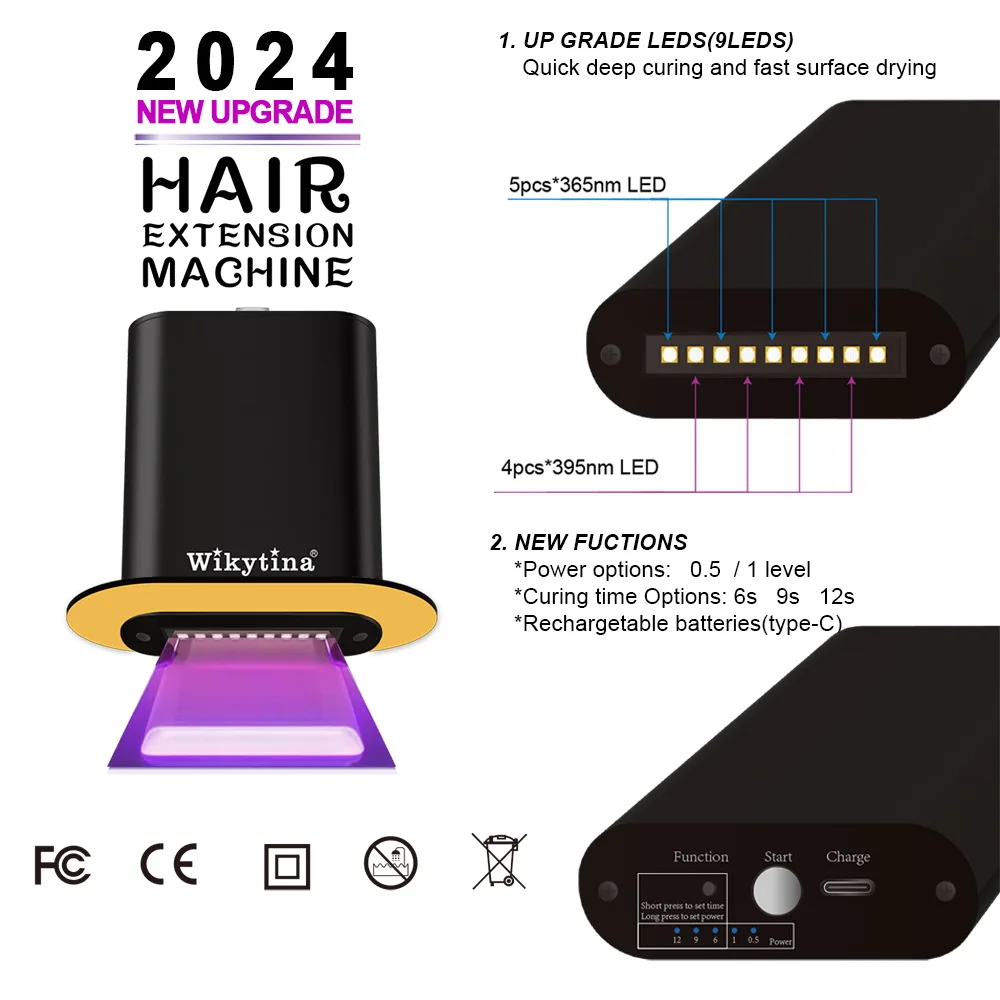 Luz UV para máquina de extensão de cabelo da WIKYTINA, tecnologia V Light, ferramentas de cabelo humano e isqueiro de cura para estilo