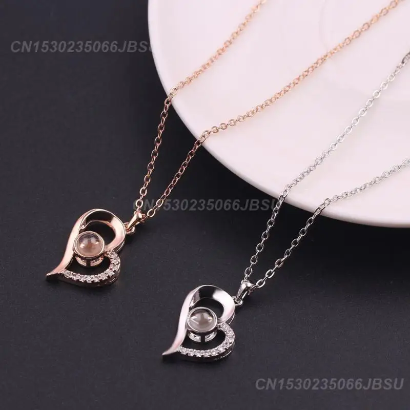 I Love You Necklace 100 Languages Heart Love Necklacel Love Memory Projection Necklace Female Alloy Pendant Jewelry